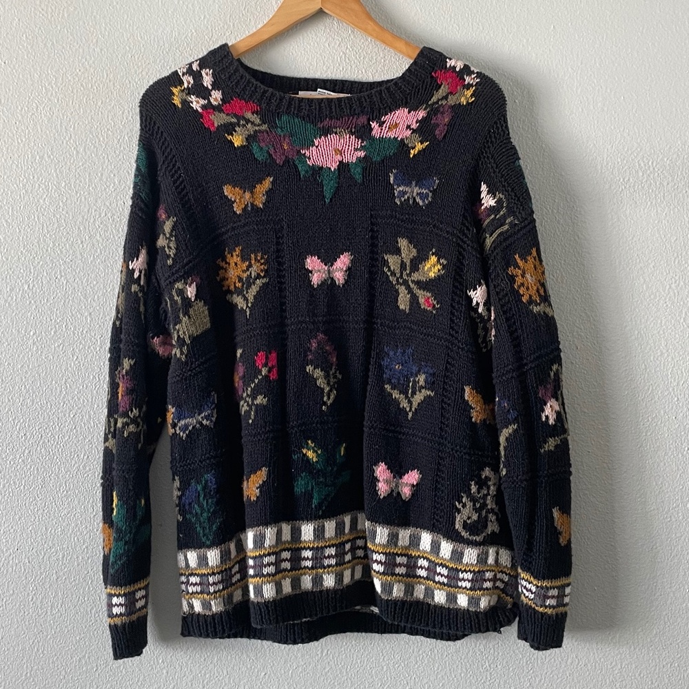 Limited Express Knit Cottagecore Sweater Butterflies And Flowers